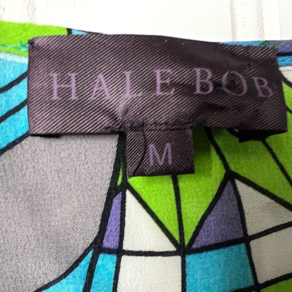 Hale Bob Medium 100% Silk Blue Green Printed  Tunic Blouse Top Smocked Waist.234 - Picture 2 of 3